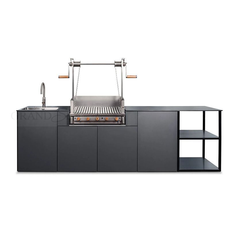 Black Outdoor Grill Kitchen BBQ Island Outdoor Kitchen With Fridge Stainless Steel Grill Outdoor Kitchen Cabinet