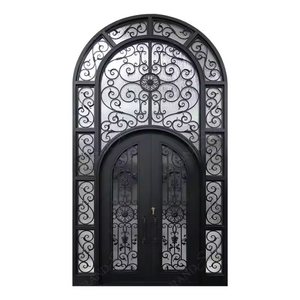 Castle Palace Manor Classical Latest Design American Arch Retro Entry Main Front Double Wrought Iron Door