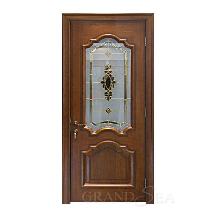 Luxury design wooden house interior bedroom entry single double solid wood door with glass