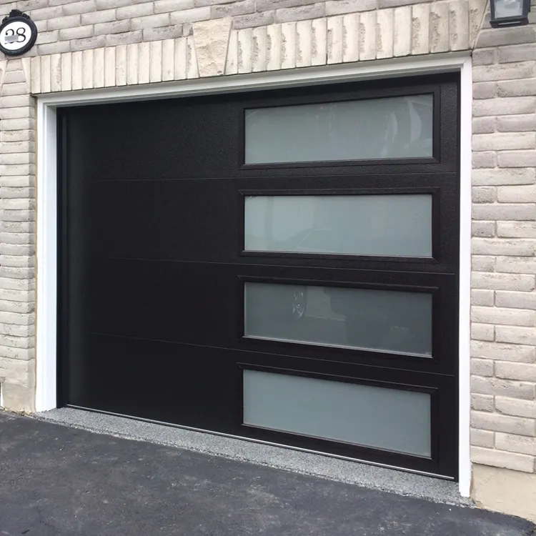 Low price modern residential automatic black aluminum benefit glass sectional garage door price