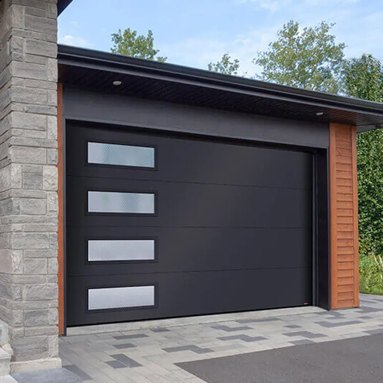 Low price modern residential automatic black aluminum benefit glass sectional garage door price