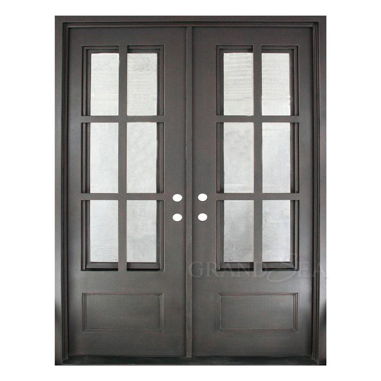 Classical low-e tempered glass wrought iron interior french doors