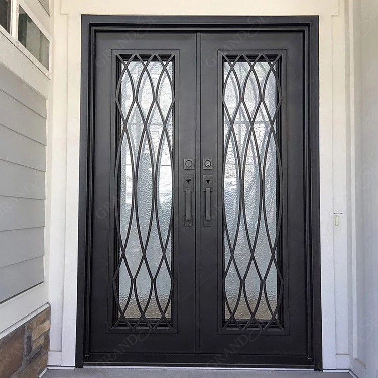 House Front door Double Main Door Grill Design With Sidelight Screen Metal Hand Forged Main Wrought iron door