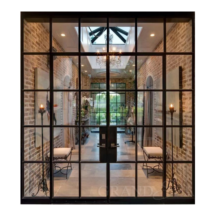 Modern house exterior door double tempered glass door entry wrought iron door design