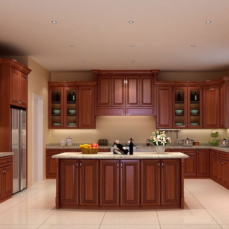 Luxury wine red modular cherry wood kitchen cabinet china modern kitchen cabinet design