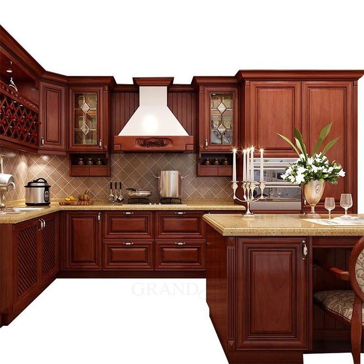 Luxury wine red modular cherry wood kitchen cabinet china modern kitchen cabinet design