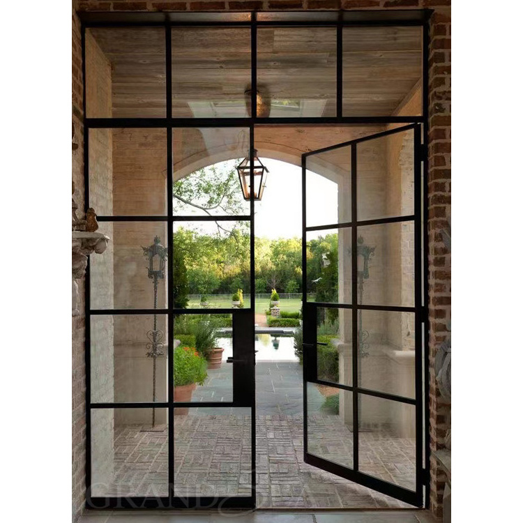 Modern house exterior door double tempered glass door entry wrought iron door design