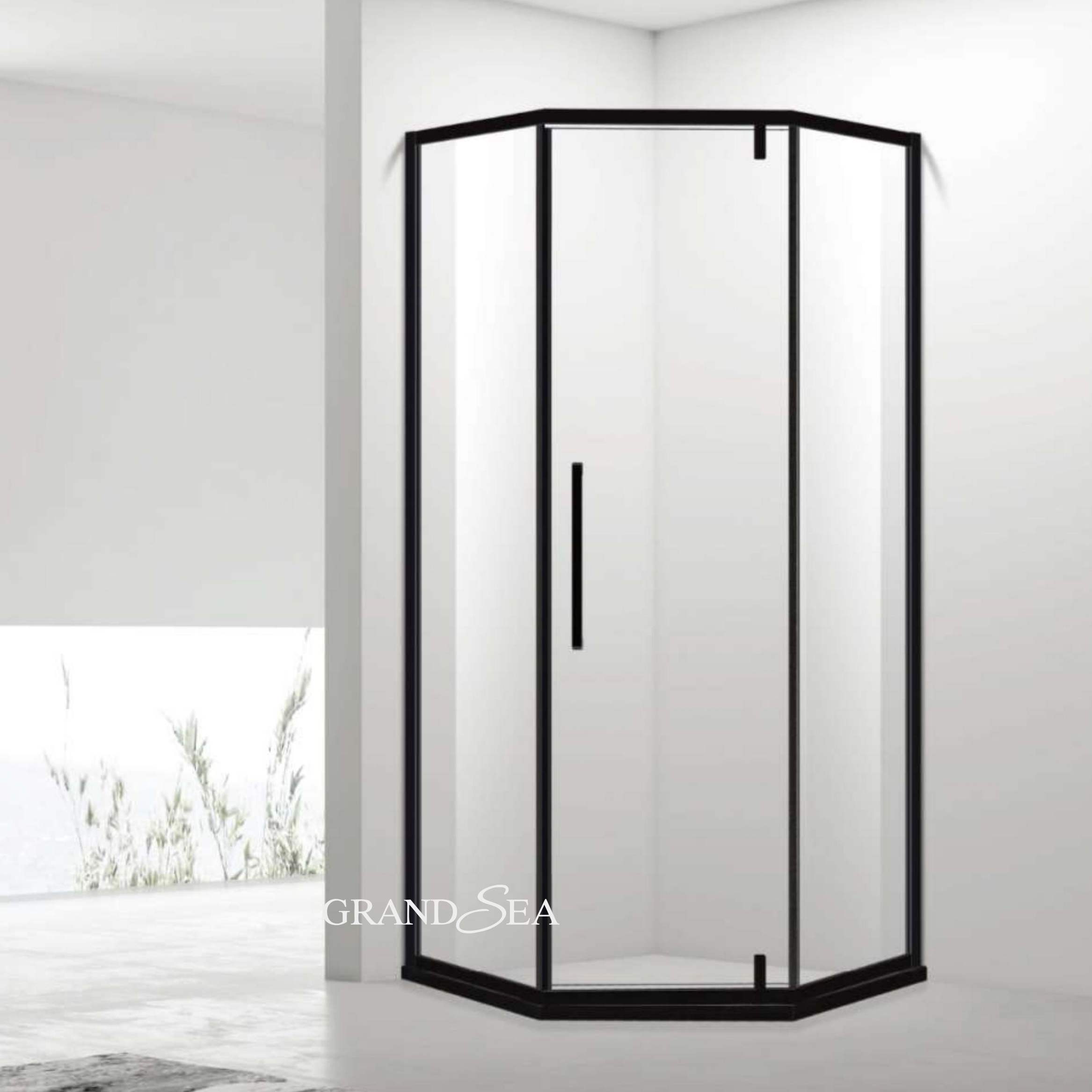 Folding clear glass satin black hardware bath shower room bathroom shower doors