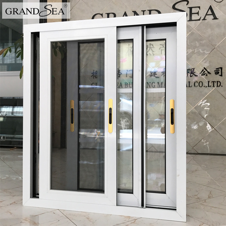 pure white aluminum framed glazed 3 guide sliding window with mosquito net fenster aluminum