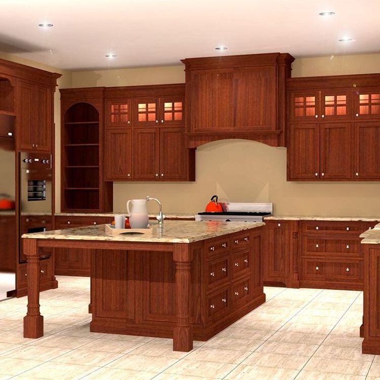 Luxury wine red modular cherry wood kitchen cabinet china modern kitchen cabinet design