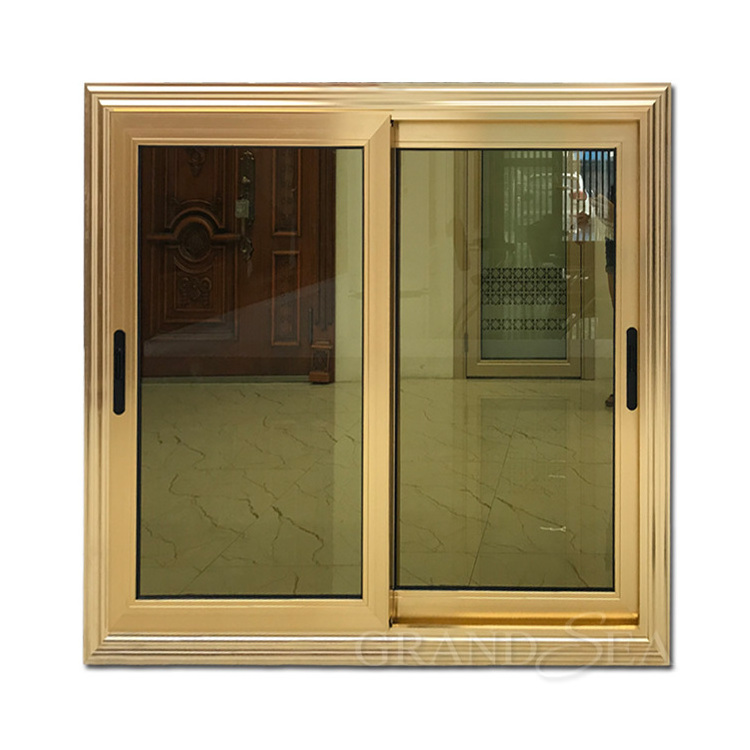 Hot sale gold color aluminum sliding tinted double glass thermally broken windows