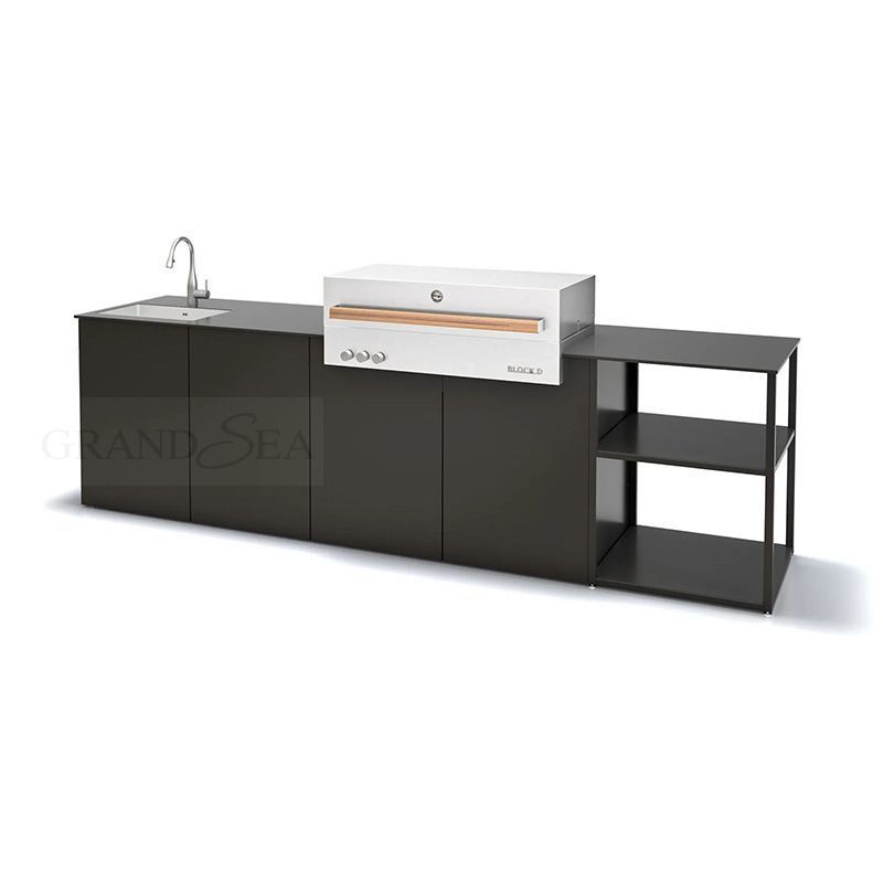 Black Outdoor Grill Kitchen BBQ Island Outdoor Kitchen With Fridge Stainless Steel Grill Outdoor Kitchen Cabinet