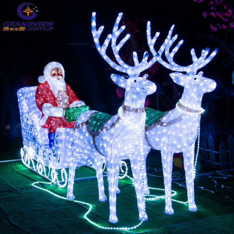 wholesale Christmas Decoration  Lights 3D Animal Shaped Holiday Motif Lighting Outdoor Santa with Sleigh and Reindeer