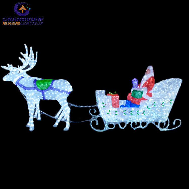 wholesale Christmas Decoration  Lights 3D Animal Shaped Holiday Motif Lighting Outdoor Santa with Sleigh and Reindeer