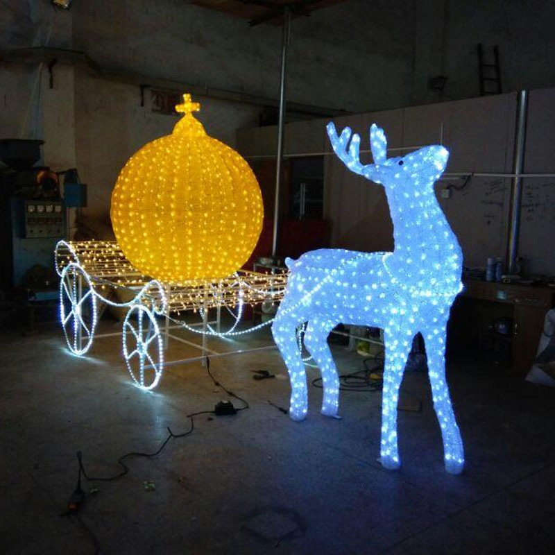 wholesale Christmas Decoration  Lights 3D Animal Shaped Holiday Motif Lighting Outdoor Santa with Sleigh and Reindeer