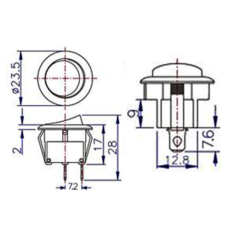 ON-OFF (NO)-OFF ON-(OFF) Momentary / Self Lock SPST 23mm Lock Mini Small Round Rocker Switch 10A 125V AC