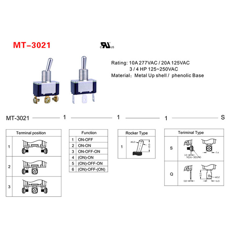 20A ON-OFF ON-ON ON-OFF-ON (ON)-ON (ON)-OFF-ON (ON)-OFF-(ON) 3 Pin Micro Electronic Toggle Switch