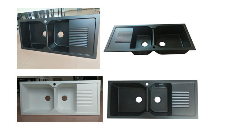 Double Bowl With Drainboard Black Kitchen Sink Granite Kitchen Sink Big Two Bowl Sinks with High-Hardness Material