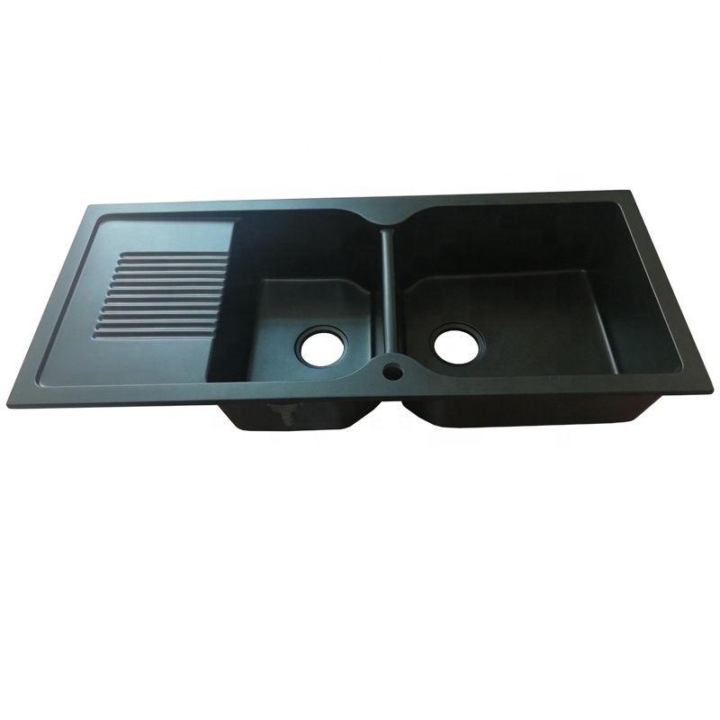 Double Bowl With Drainboard Black Kitchen Sink Granite Kitchen Sink Big Two Bowl Sinks with High-Hardness Material