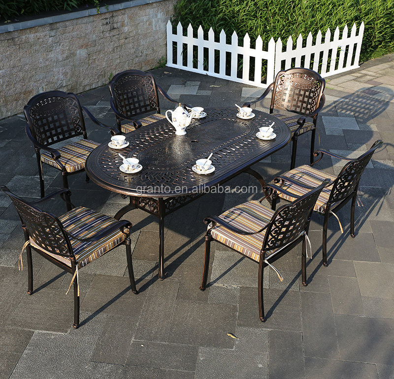 All weather outdoor garden large table cast aluminium dining set with 8 chairs