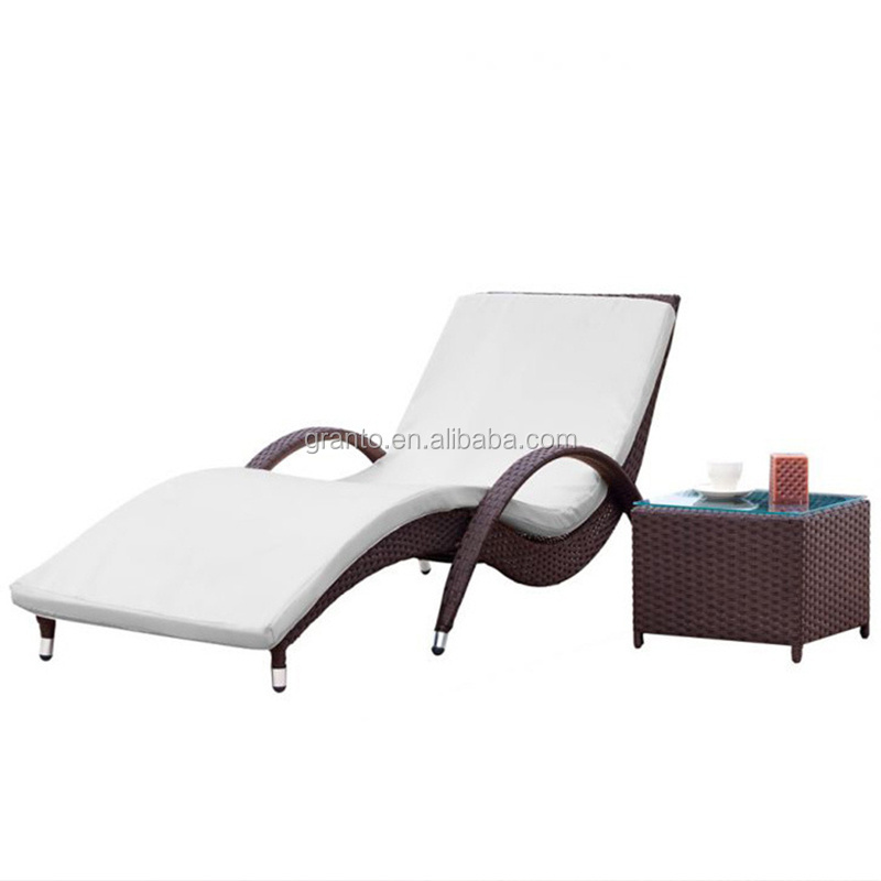 Comfortable outdoor wicker furniture single sun lounger with arm chair