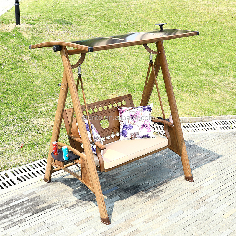 Leisure design outdoor durable wood color three seat hanging swing chair