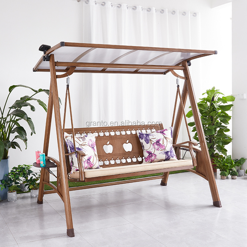 Leisure design outdoor durable wood color three seat hanging swing chair