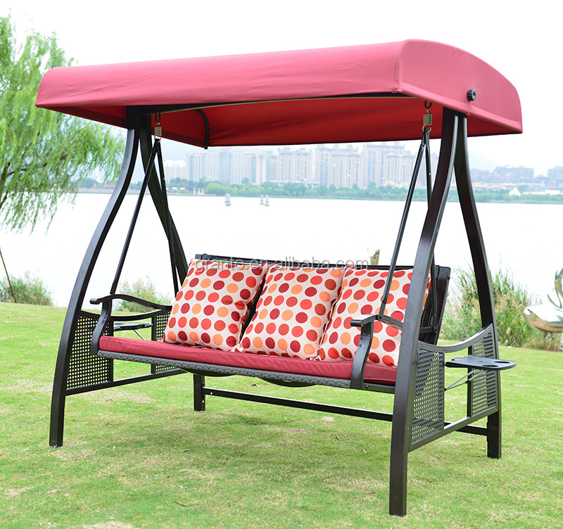 Convenient style outdoor rattan swing chair metal frame three seat swing