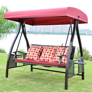 Convenient style outdoor rattan swing chair metal frame three seat swing