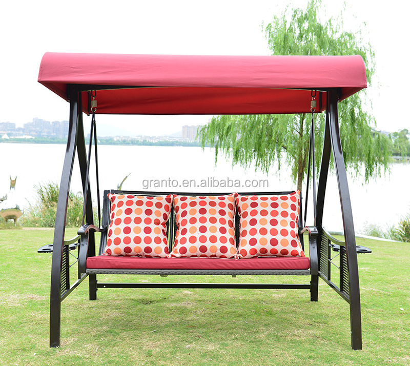 Convenient style outdoor rattan swing chair metal frame three seat swing