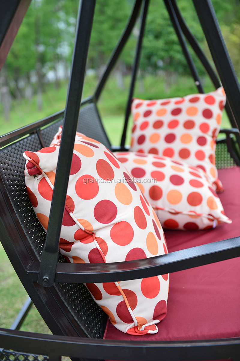 Convenient style outdoor rattan swing chair metal frame three seat swing