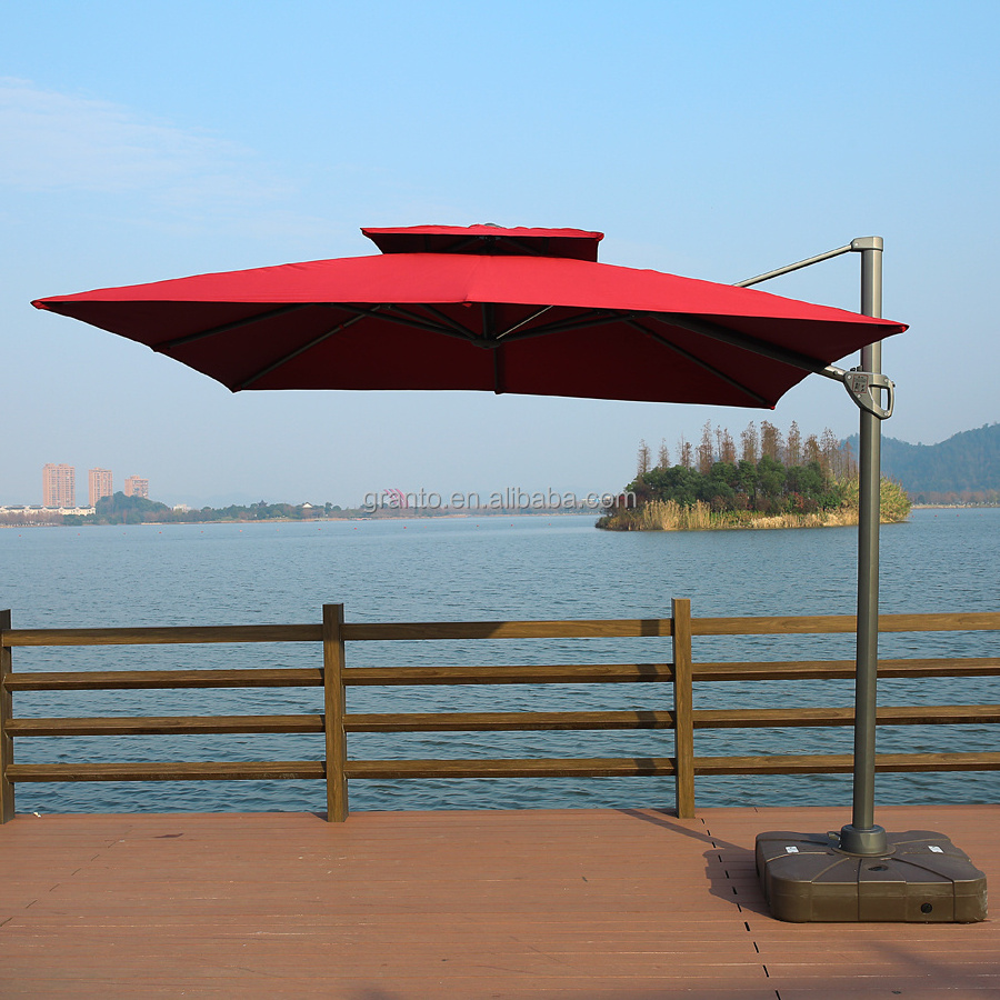 beautiful cheap aluminium furniture square shape waterproof parasol outdoor patio double tops umbrella