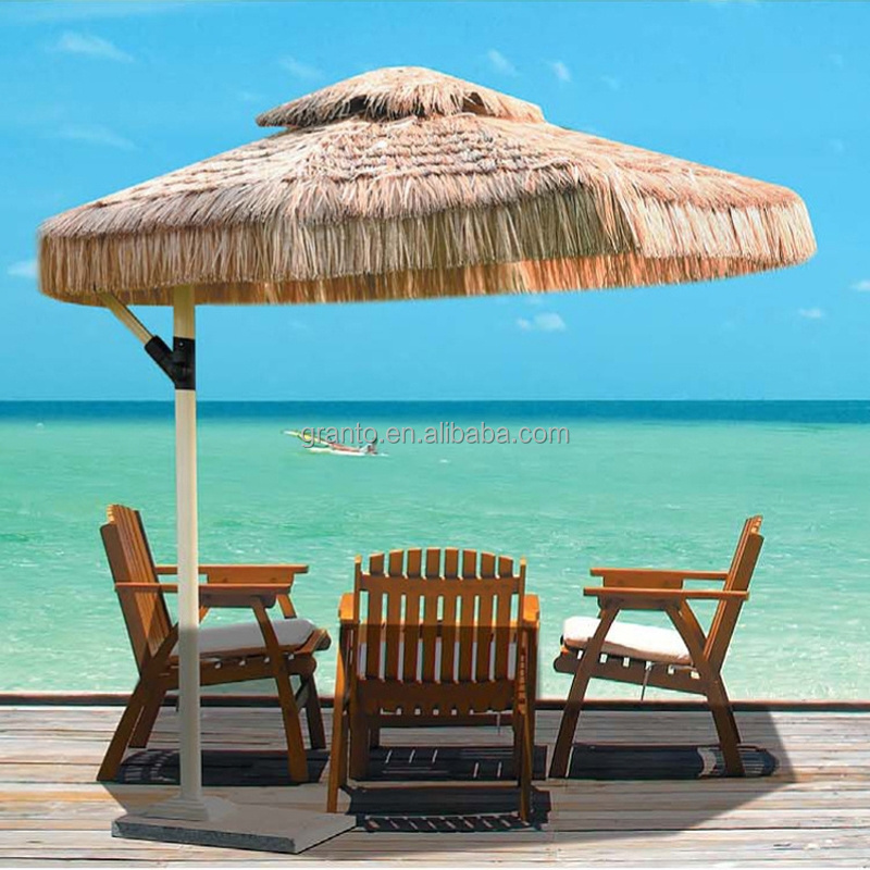 Hot sale high quality  outdoor beach use straw round parasol waterproof sunshade umbrella