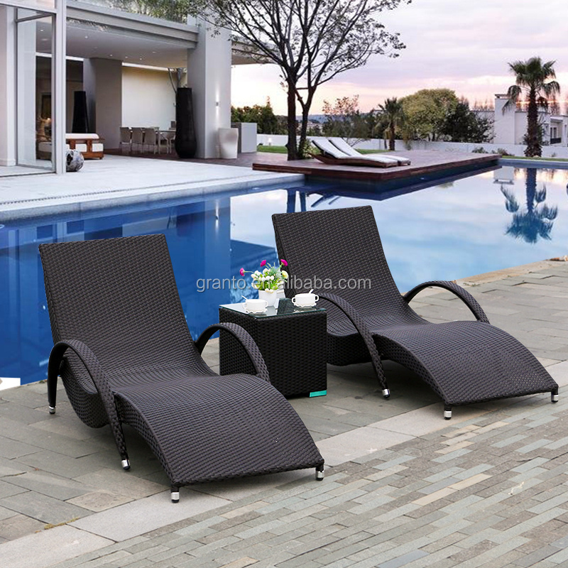 Comfortable outdoor wicker furniture single sun lounger with arm chair