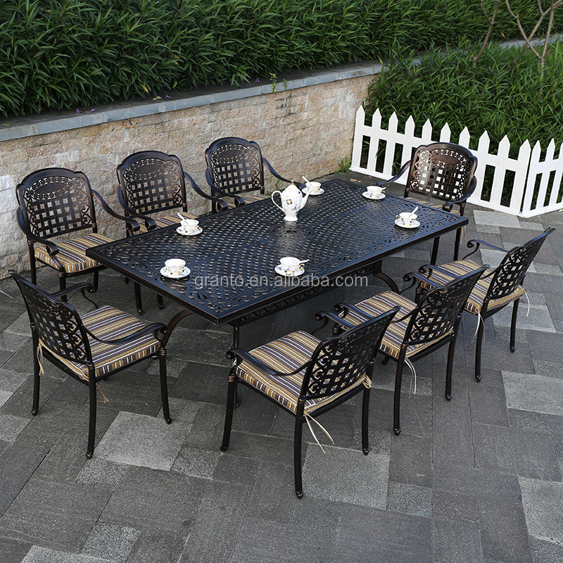 All weather outdoor garden large table cast aluminium dining set with 8 chairs