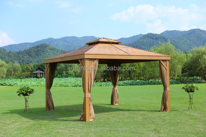 Hot sale design outdoor park furniture wood color gazebo with mosquito net garden pavilion