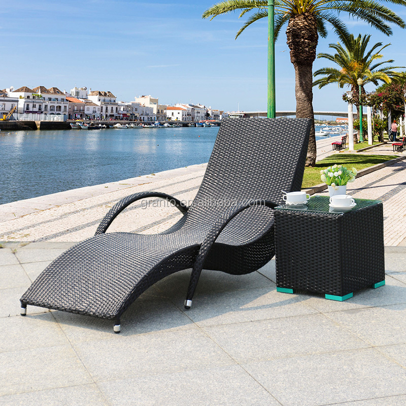 Comfortable outdoor wicker furniture single sun lounger with arm chair