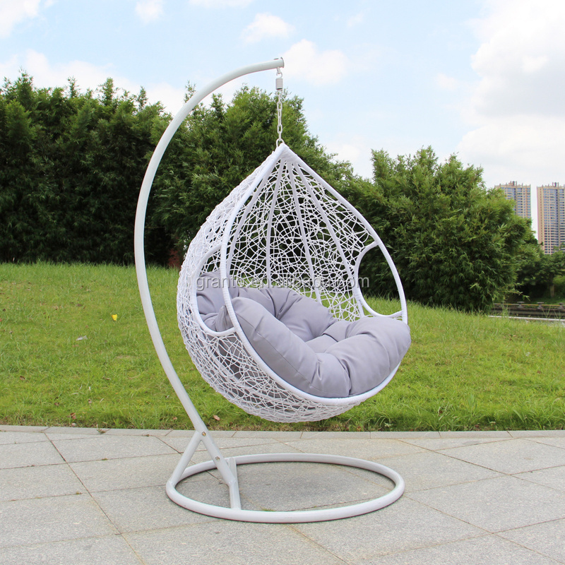 Hot sale outdoor patio waterproof  rattan handmade furniture metal swing chair with thick cushion