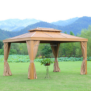 Hot sale design outdoor park furniture wood color gazebo with mosquito net garden pavilion