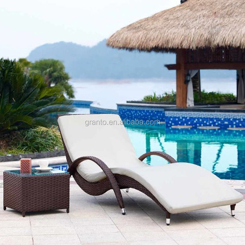 Comfortable outdoor wicker furniture single sun lounger with arm chair