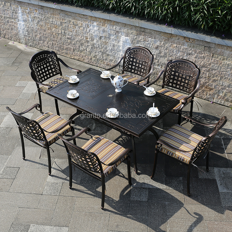 All weather outdoor garden large table cast aluminium dining set with 8 chairs