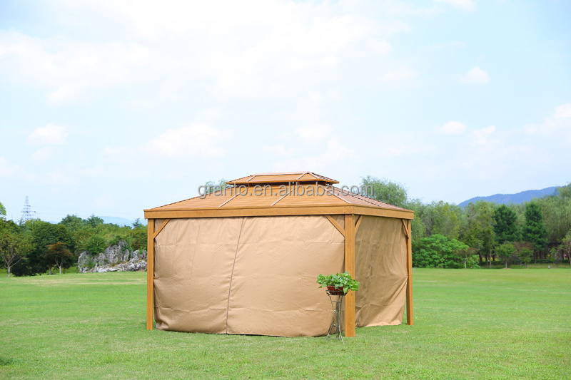 Hot sale design outdoor park furniture wood color gazebo with mosquito net garden pavilion