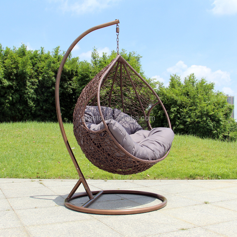 Hot sale outdoor patio waterproof  rattan handmade furniture metal swing chair with thick cushion