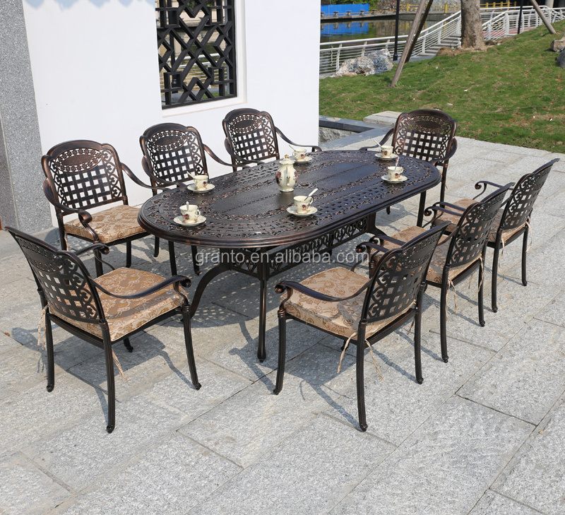 All weather outdoor garden large table cast aluminium dining set with 8 chairs