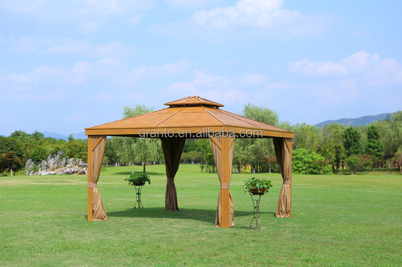 Hot sale design outdoor park furniture wood color gazebo with mosquito net garden pavilion