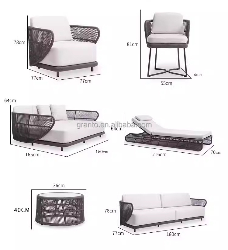 Wonderful large size outdoor furniture patio use aluminium frame rope sofa set