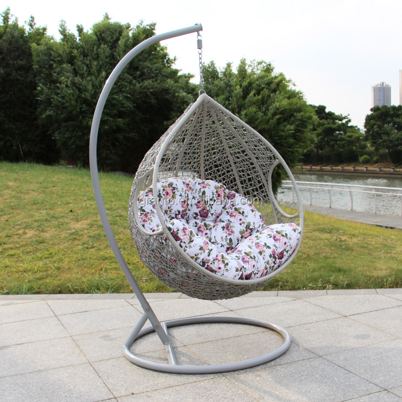 Hot sale outdoor patio waterproof  rattan handmade furniture metal swing chair with thick cushion