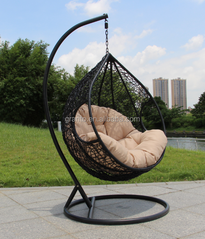 Hot sale outdoor patio waterproof  rattan handmade furniture metal swing chair with thick cushion