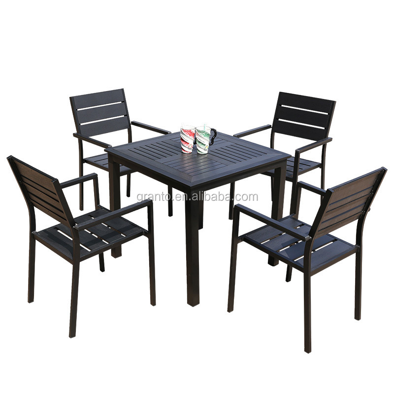 Cozy outdoor waterproof wood dining set garden square table and chair