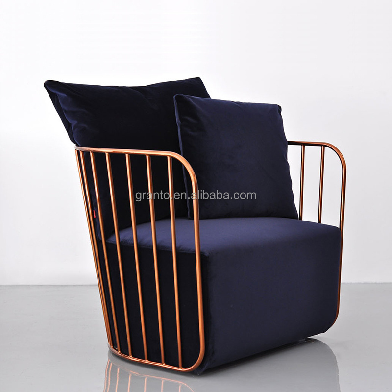 Luxury gold high back sofa chair indoor velvet fabric single sofa hotel leisure chair for bedroom